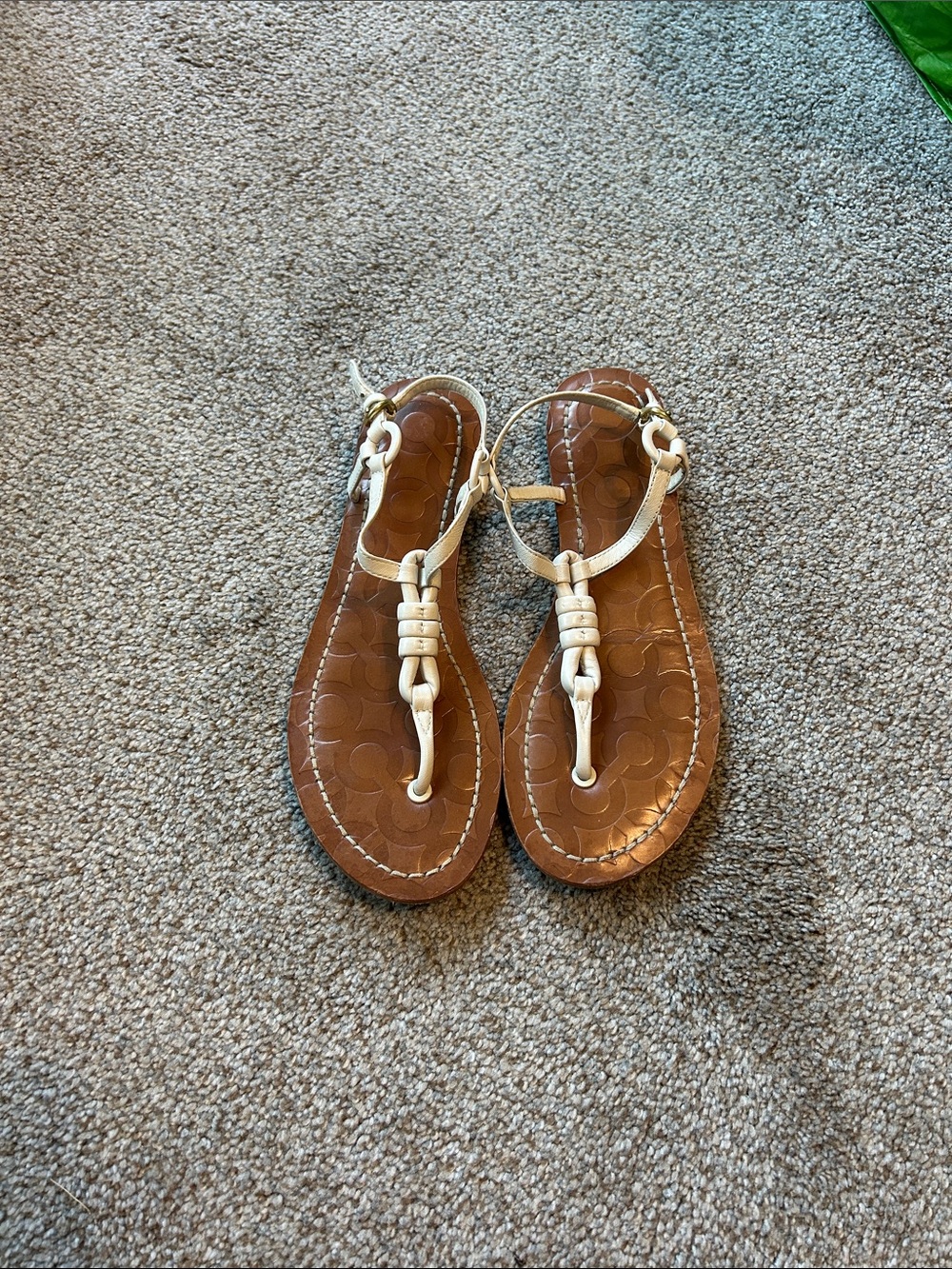 Coach White T-Strap Leather Sandals